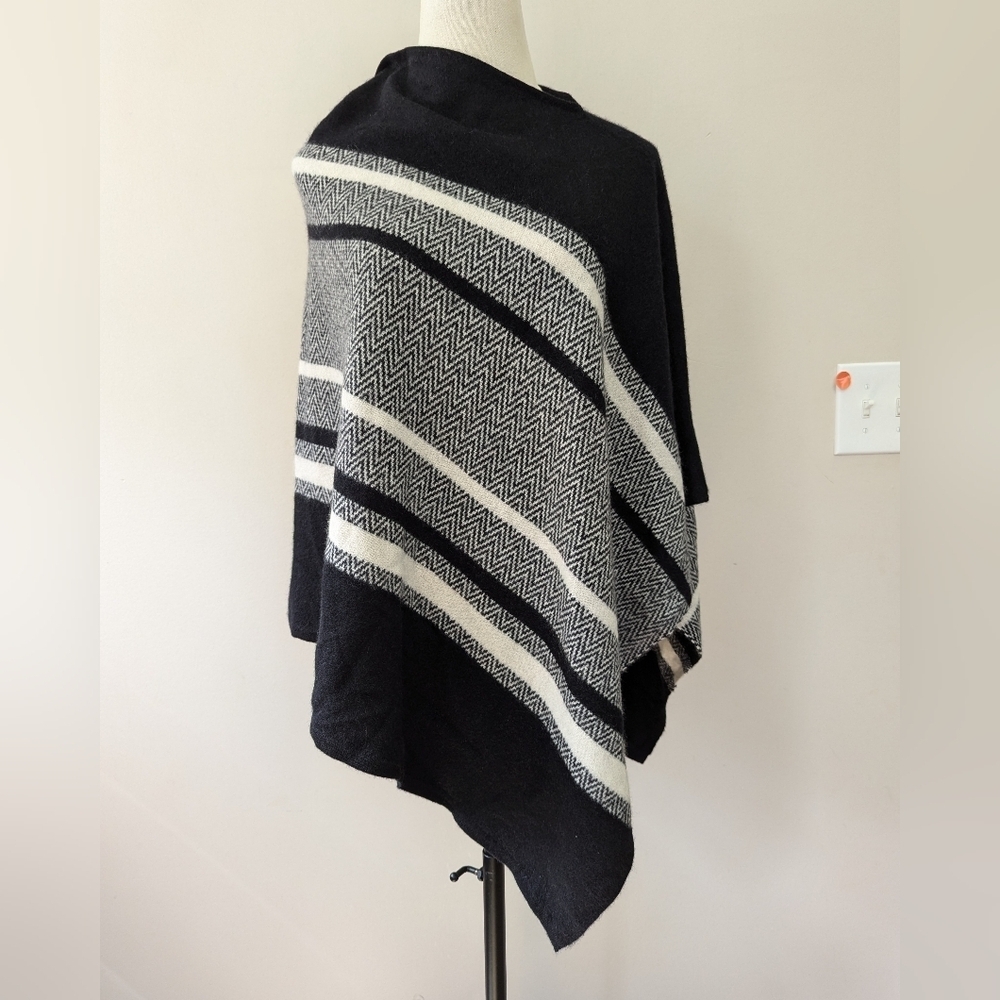 Charter Club Luxury Striped Cashmere Poncho Sweater Wrap Top